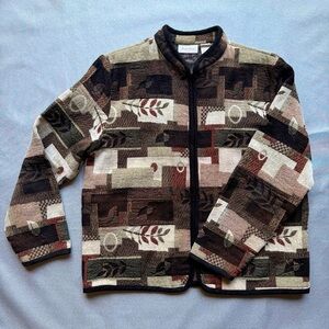 Vintage Studio Works Women's Tapestry Full Zip Jacket Leaf Fall Brown L